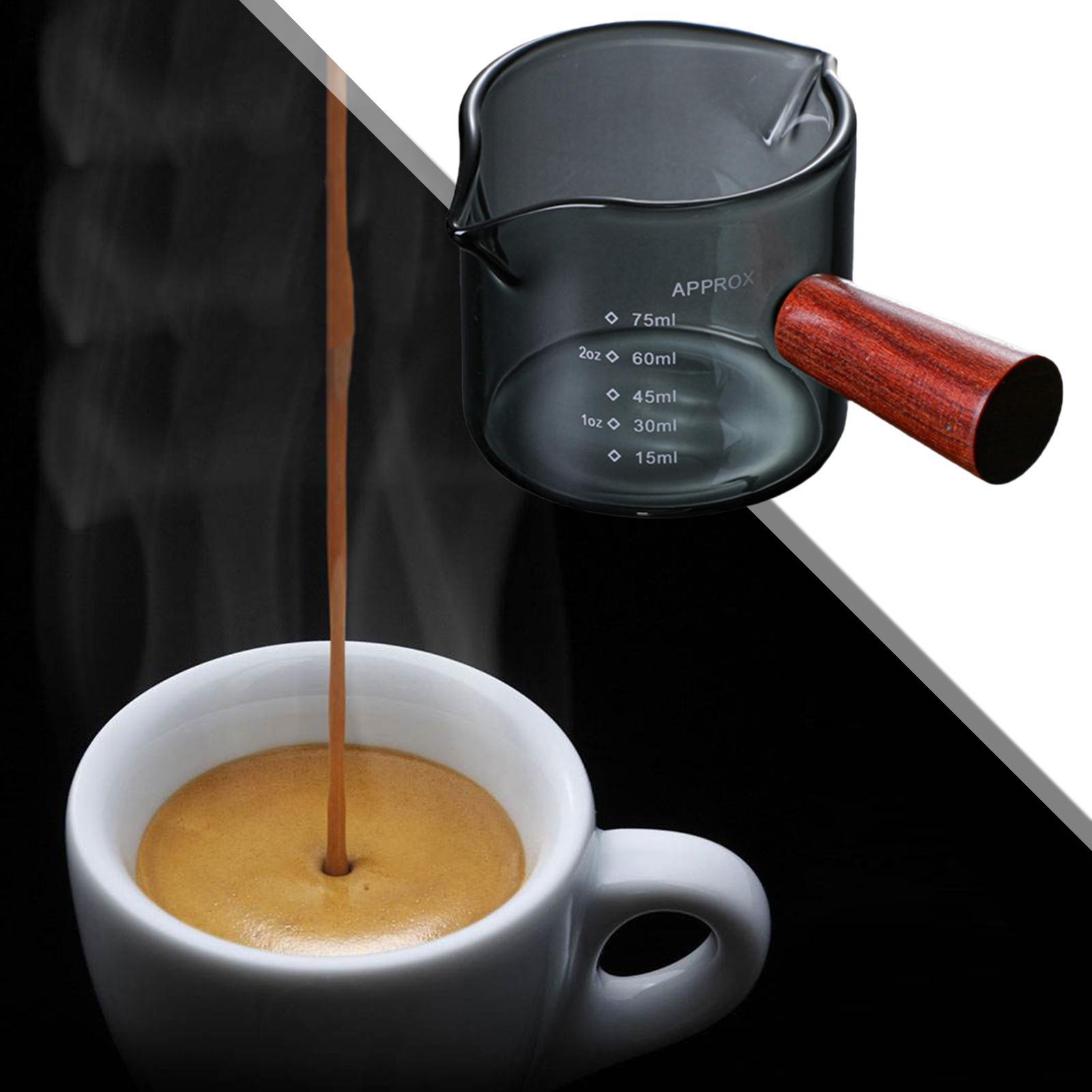 2Pcs Glass Espresso Coffee Cup/ Double Spouts With Wooden Handle for Milk