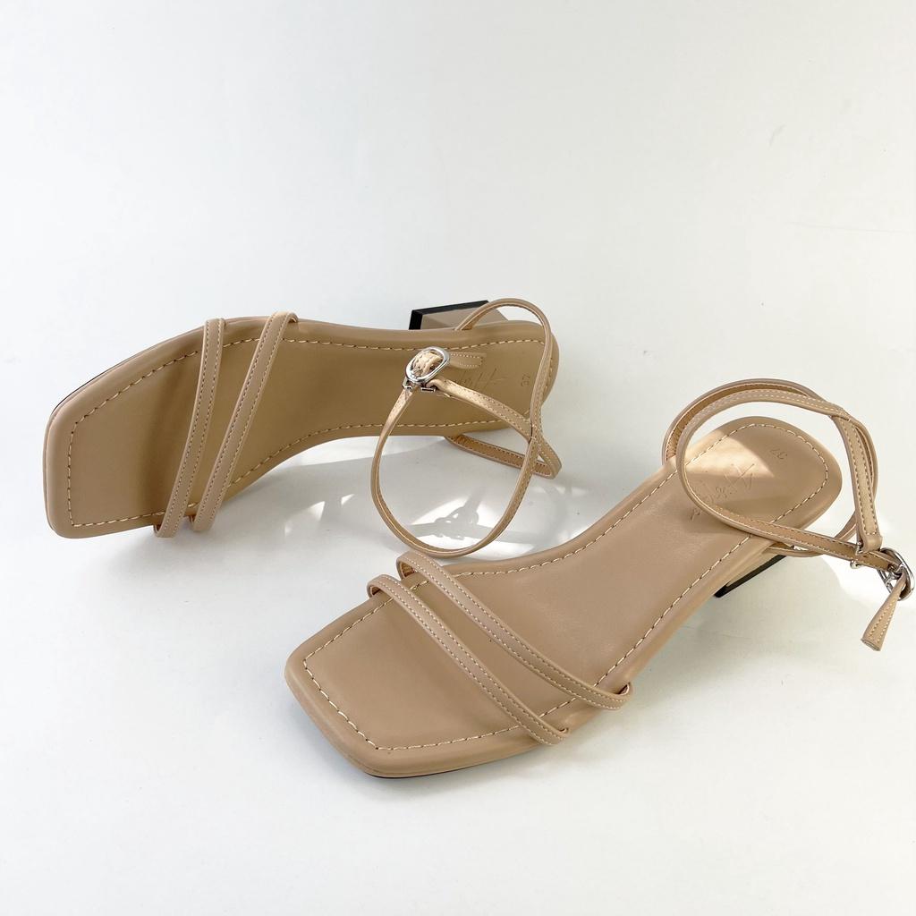 Sandal cao gót nữ 3 phân quai mảnh gót mũi vuông thời trang HISHOO S143