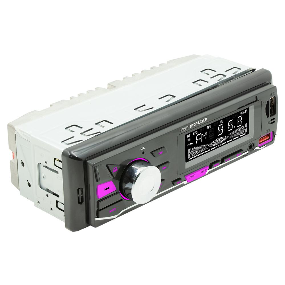 Car MP3 Player BT Stereo Receiver FM Radio Hands-Free Calling U-Disk/TF Card/Aux-in Player Support APP to Find Car/Voice Assistant/Audio Recording with Remote Controller Colorful Light