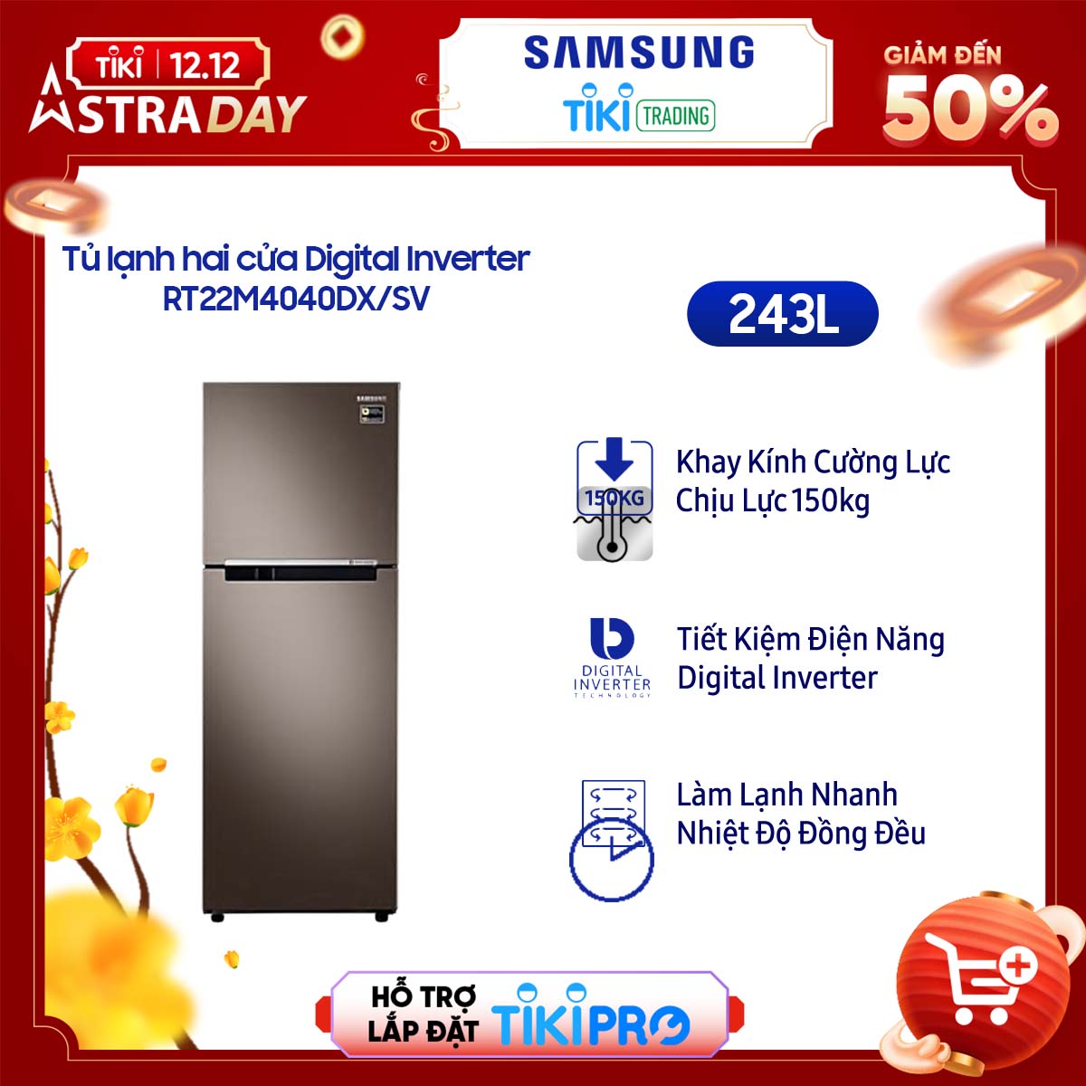 Tủ lạnh Samsung Inverter 236 lít RT22M4040DX/SV