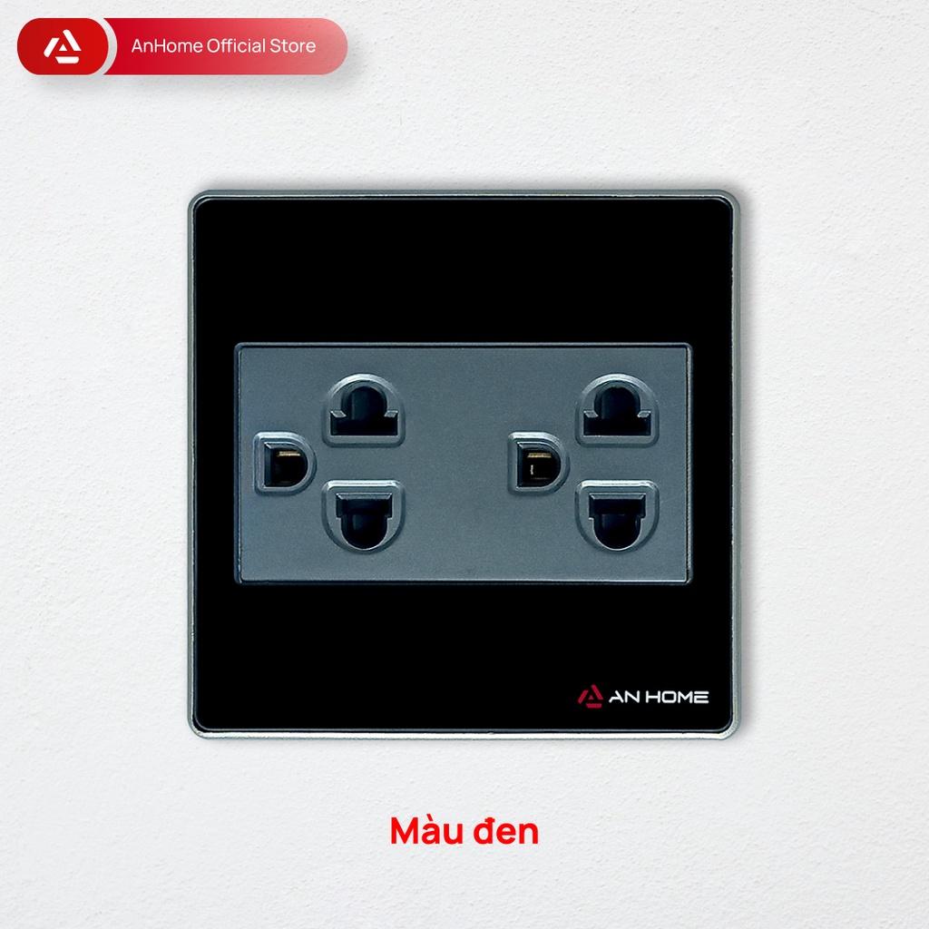 Ổ cắm điện mặt kính cường lực vuông 3 chấu viền mạ Champagne AnHome GS-U3