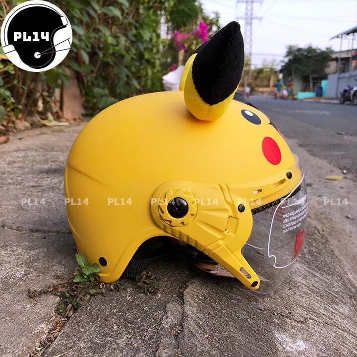 Nón Bảo Hiểm Trẻ Em Pikachu Có Kính V&S Helmet Cho bé Từ 3-6 Tuổi Màu Vàng