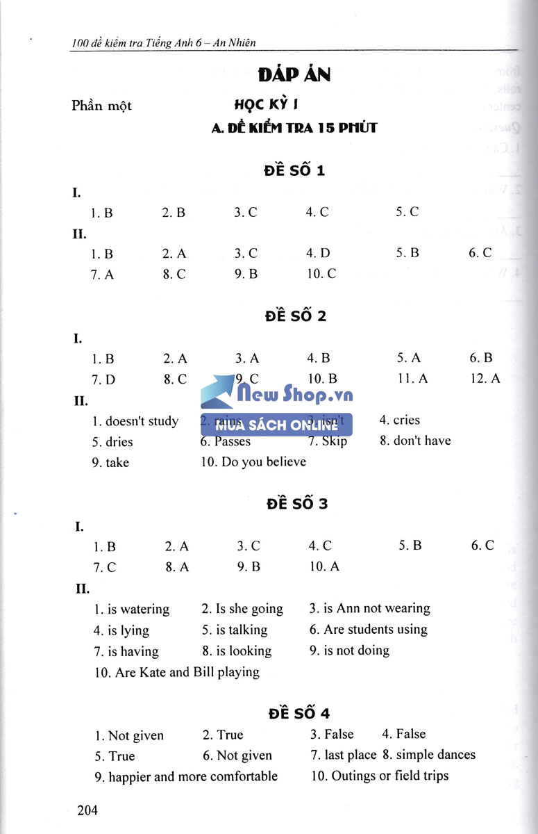 100 Đề Kiểm Tra Tiếng Anh 6 (Biên Soạn Theo Chương Trình Của Bộ Giáo Dục Và Đào Tạo)_KV