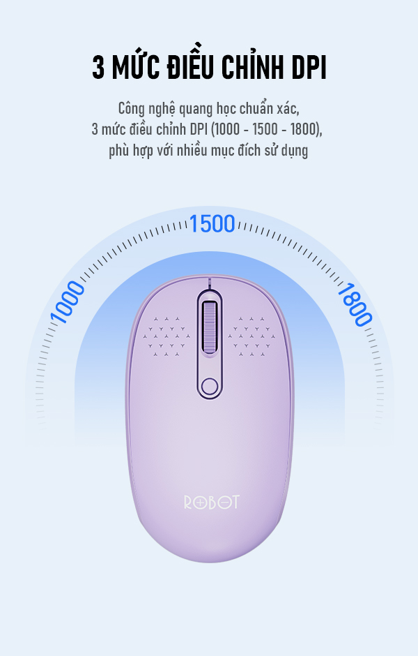 Chuột Không dây USB 2.4G &amp; Bluetooth 5.0 ROBOT M360 Kết nối chế độ kép Tĩnh Âm 1800DPI Hàng chính hãng