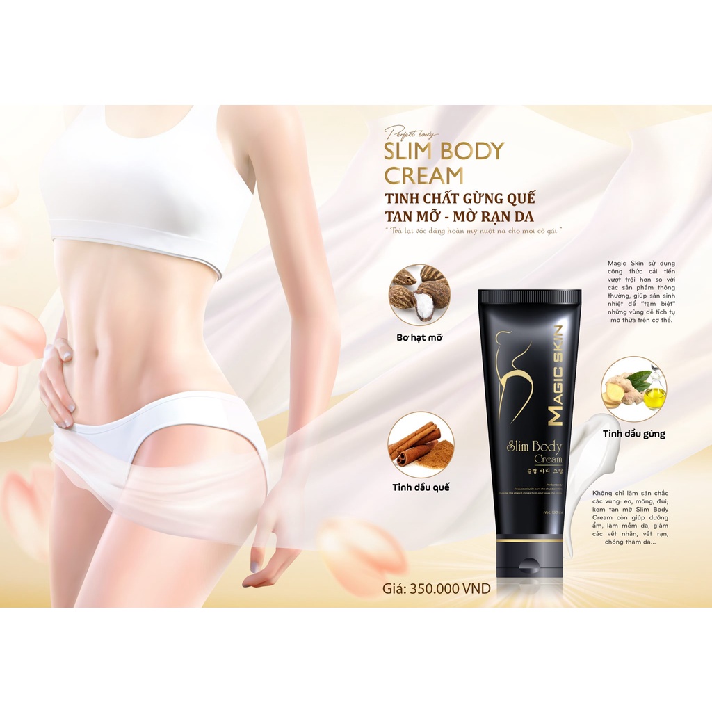 Kem Tan Mỡ Magic Skin - Slim Body Cream - Hiệu Quả Ngay 5-8cm Chỉ Sau Tuýp Đầu Tiên 160ml