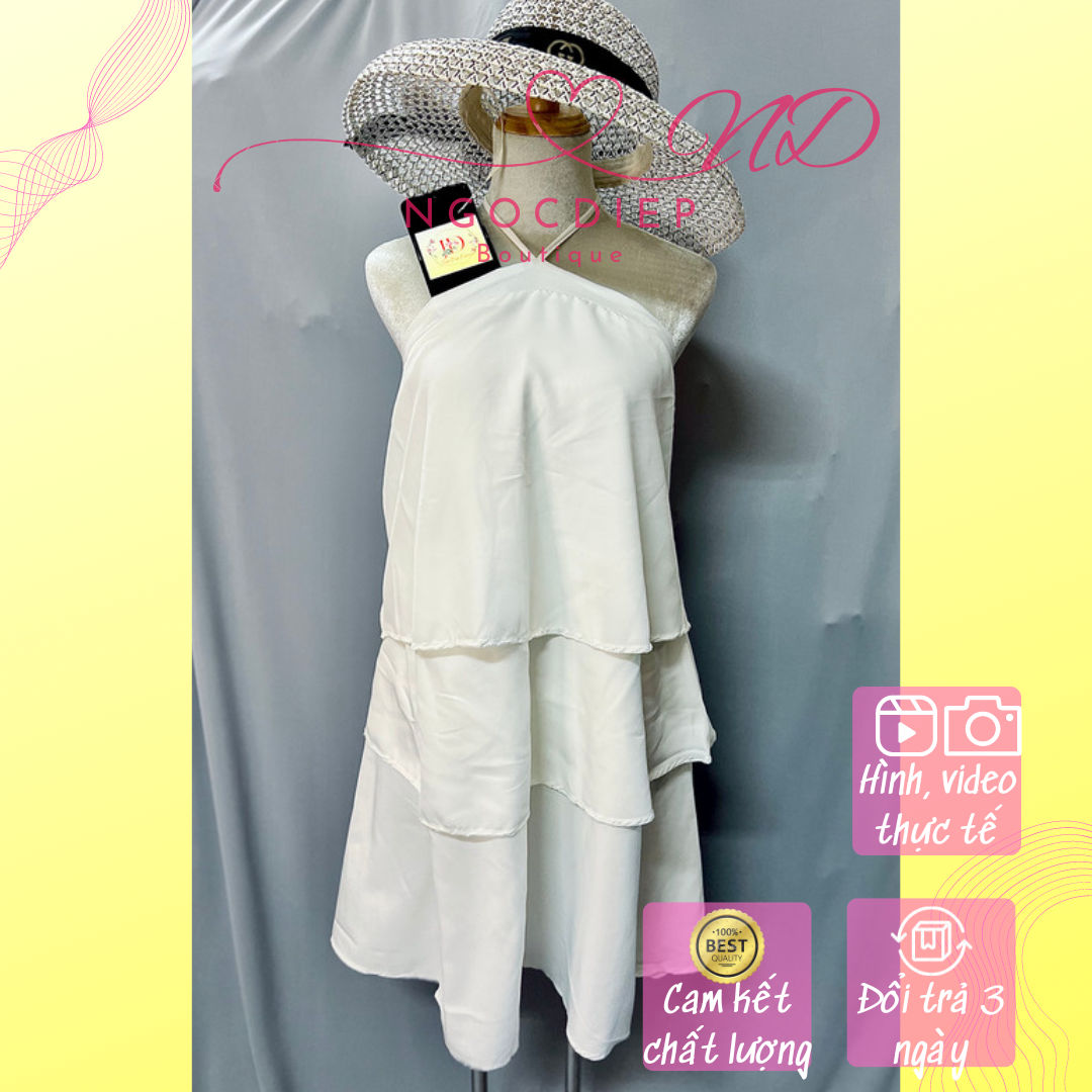 Váy Cổ Yếm Trắng 3 Tầng Bánh Bèo Vintage