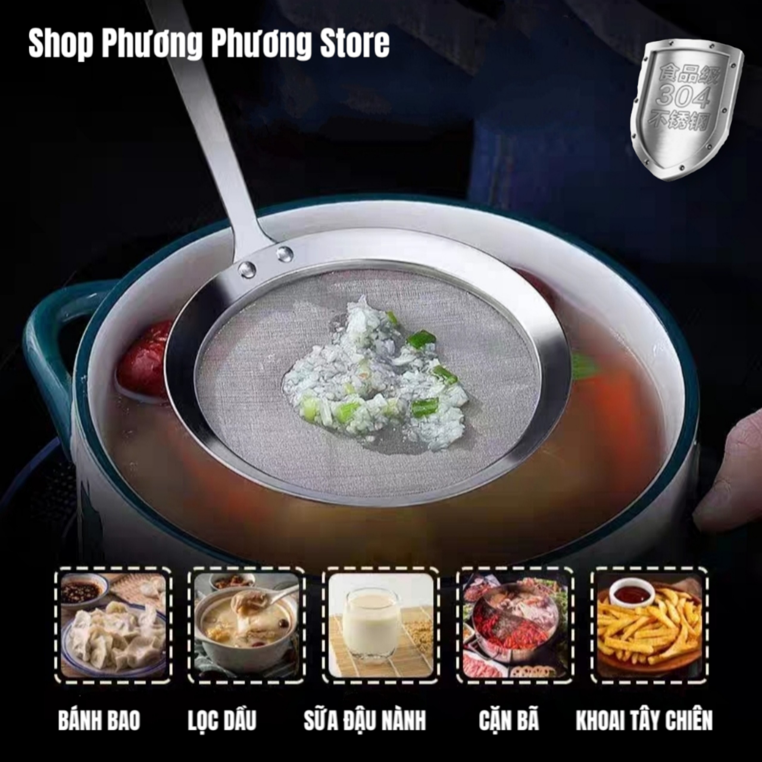Vợt Vớt Bọt INOX 304 SIÊU ĐẸP hàng Cao cấp. Sản phẩm Vợt Size lớn. Dụng cụ nhà bếp dùng vớt cặn, vớt xương