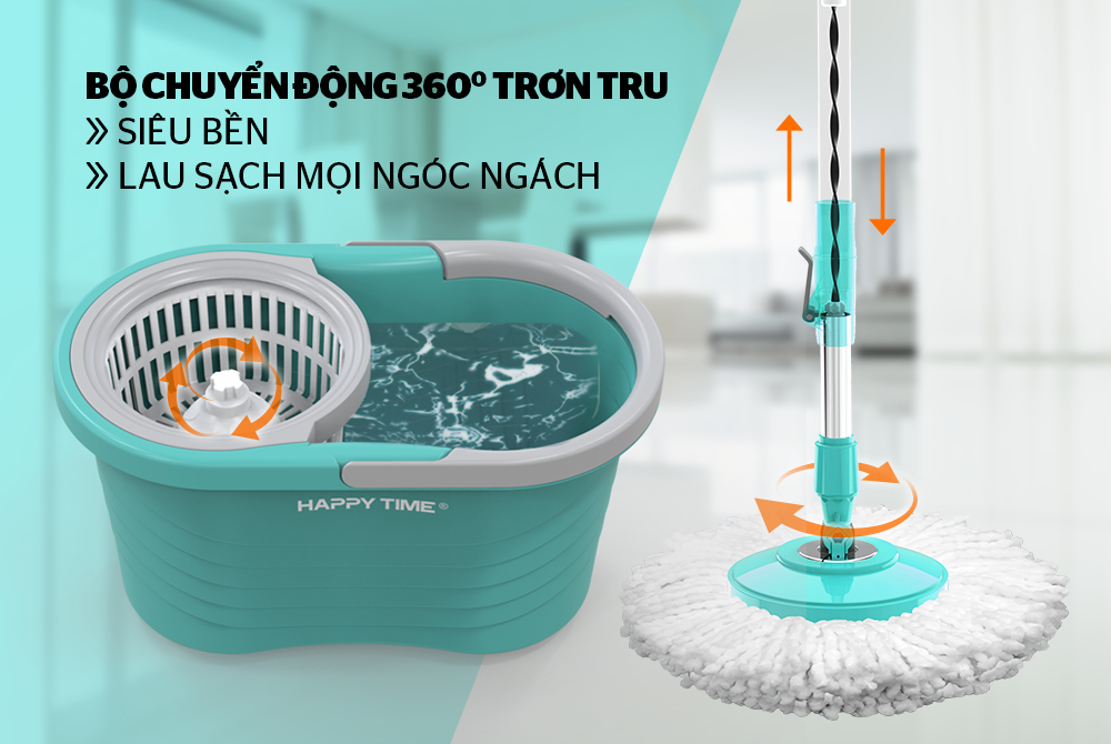 Bộ lau nhà xoay 360 độ HAPPY TIME KH-CL330PB - Hàng chính hãng