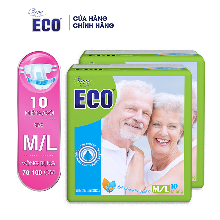 Combo 2 Tã Dán Người Lớn Peppy Eco Siêu Thấm Size M/L