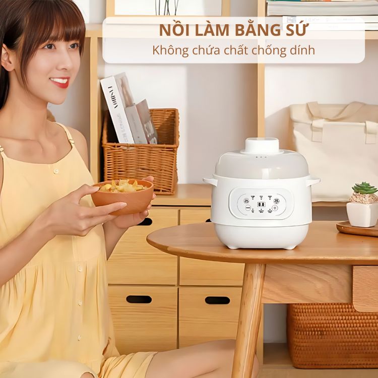 Nồi nấu cháo chưng yến 1 Lít Mishio MK383 - Hàng chính hãng
