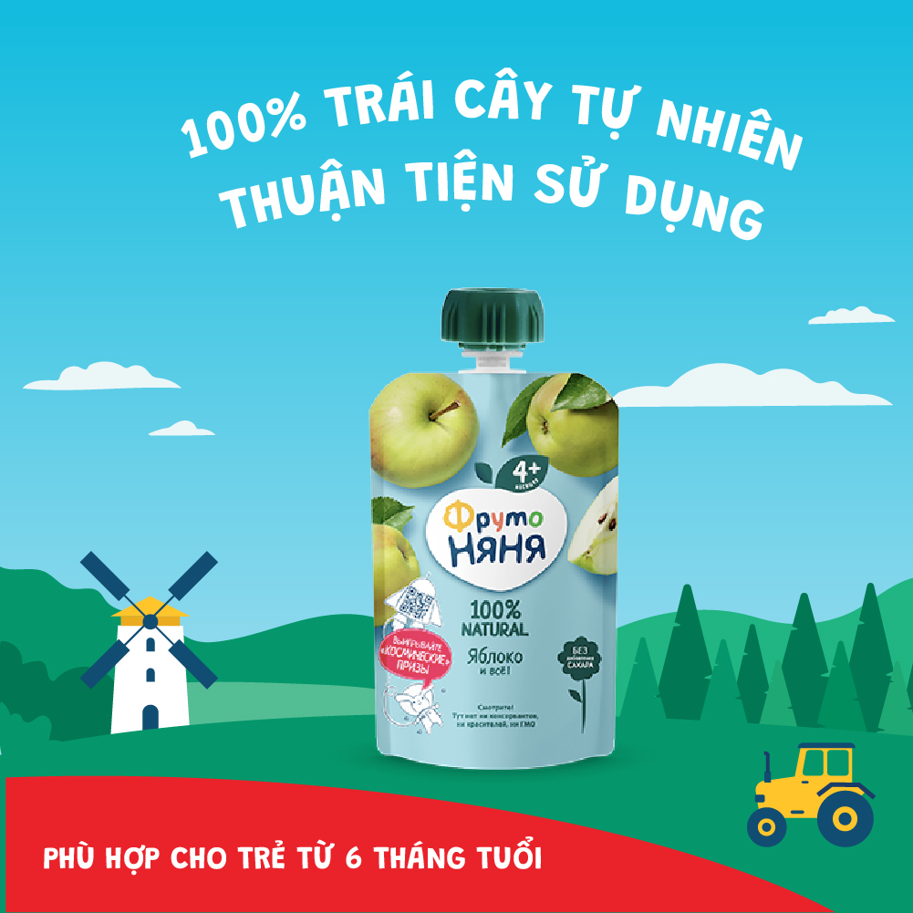 Thùng 12 Gói Trái cây nghiền vị táo Fruto Nyanya 90g