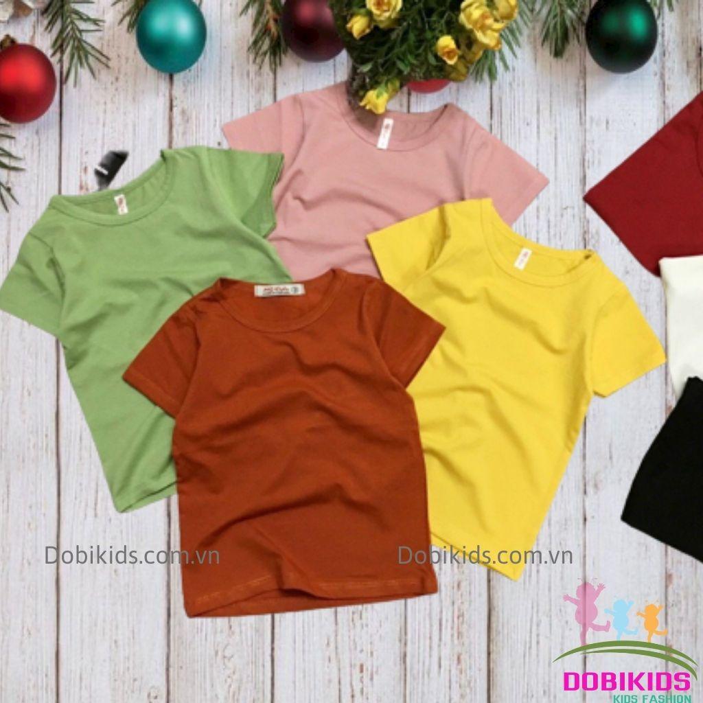 Áo thun cho bé áo thun cộc tay màu trơn basic bé trai và bé gái 7-20kg