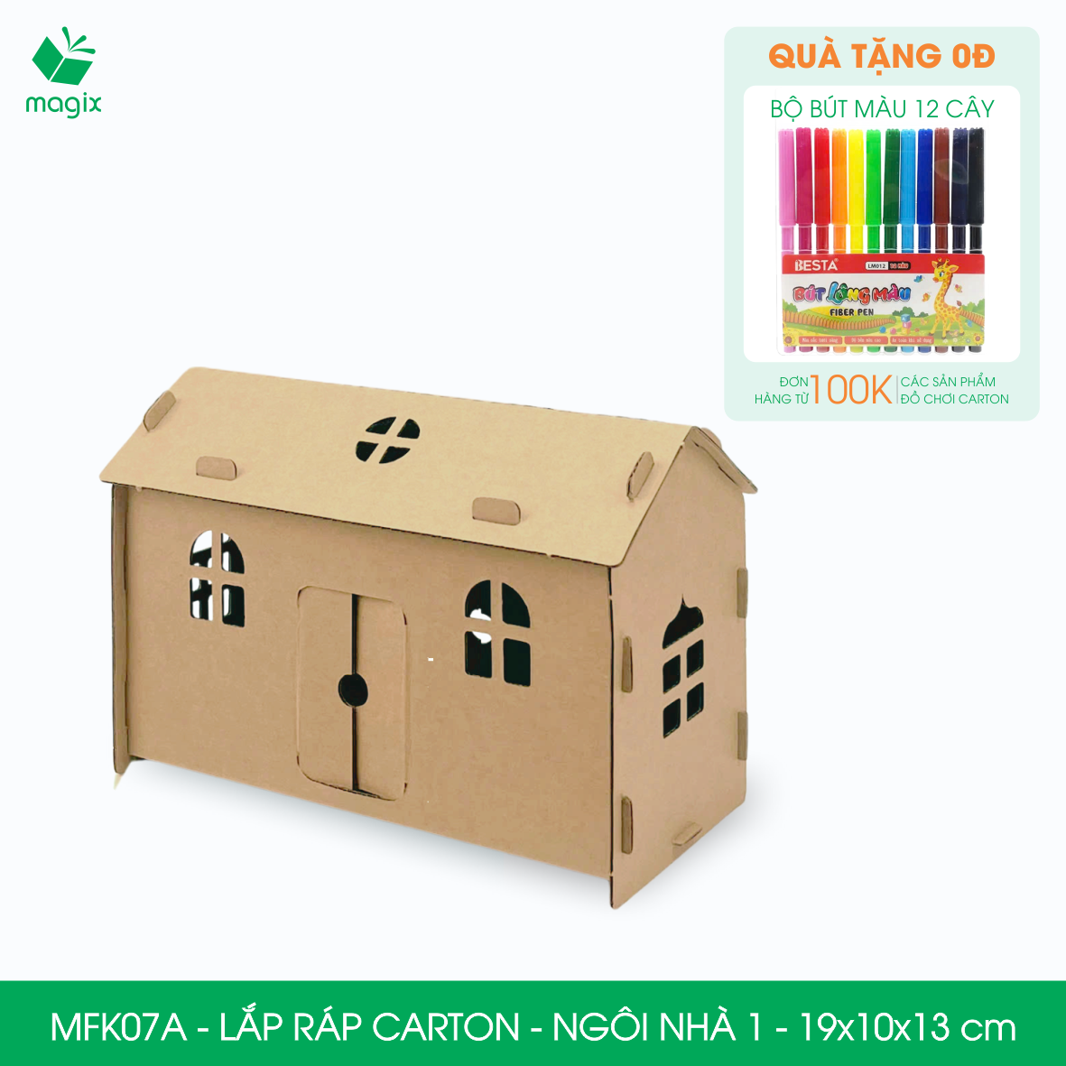 MFK07A - 19x10x13 cm - Mô hình ngôi nhà lắp ráp từ bìa carton cao cấp, nhà giấy carton mini sáng tạo