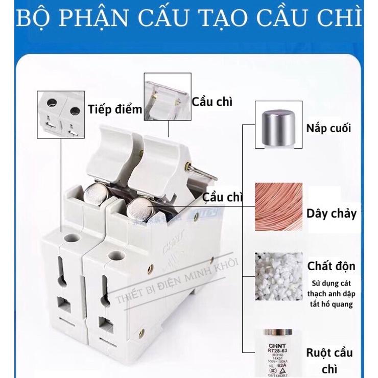 Bộ Cầu Chì RT 18-32X kèm ruột cầu chì sứ 2A-32A, cầu trì ống kèm đế