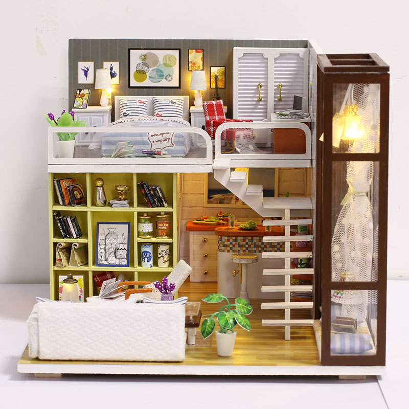 Mô hình nhà DIY Doll House Contracted City Kèm Đèn LED và Mica chống bụi