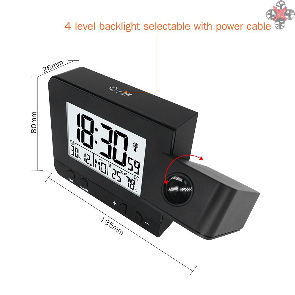 Projection Alarm Clock for Bedroom with Thermometer Hygrometer Digital Project Ceiling Clock Dimmable LED Display with USB Charger 180°Rotable with Dual Alarms 12/24H Snooze