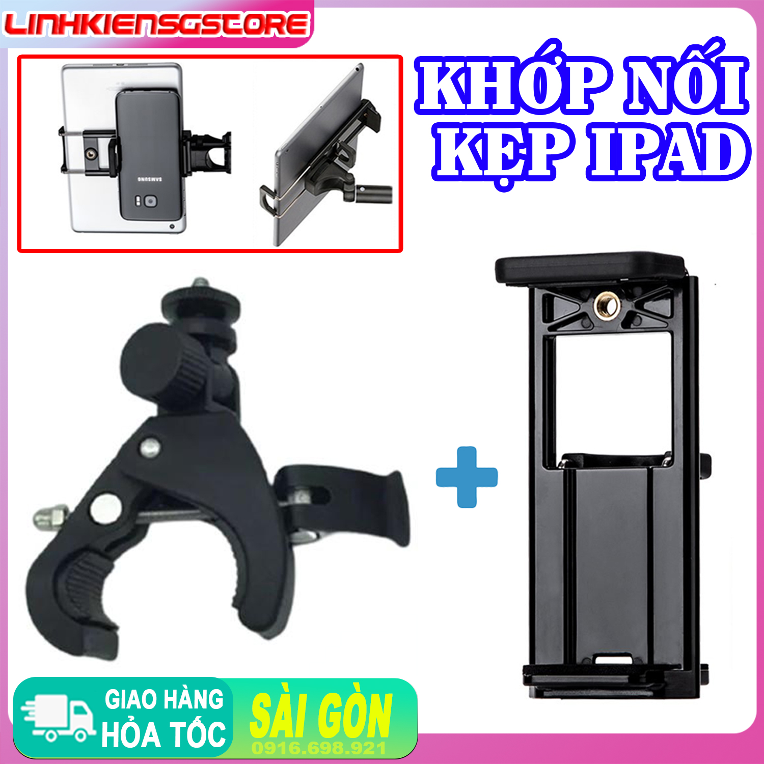 BỘ Kẹp Thêm IPADCho Đèn LIVESTREAM Live stream Đầu Nối + Kẹp Ipad