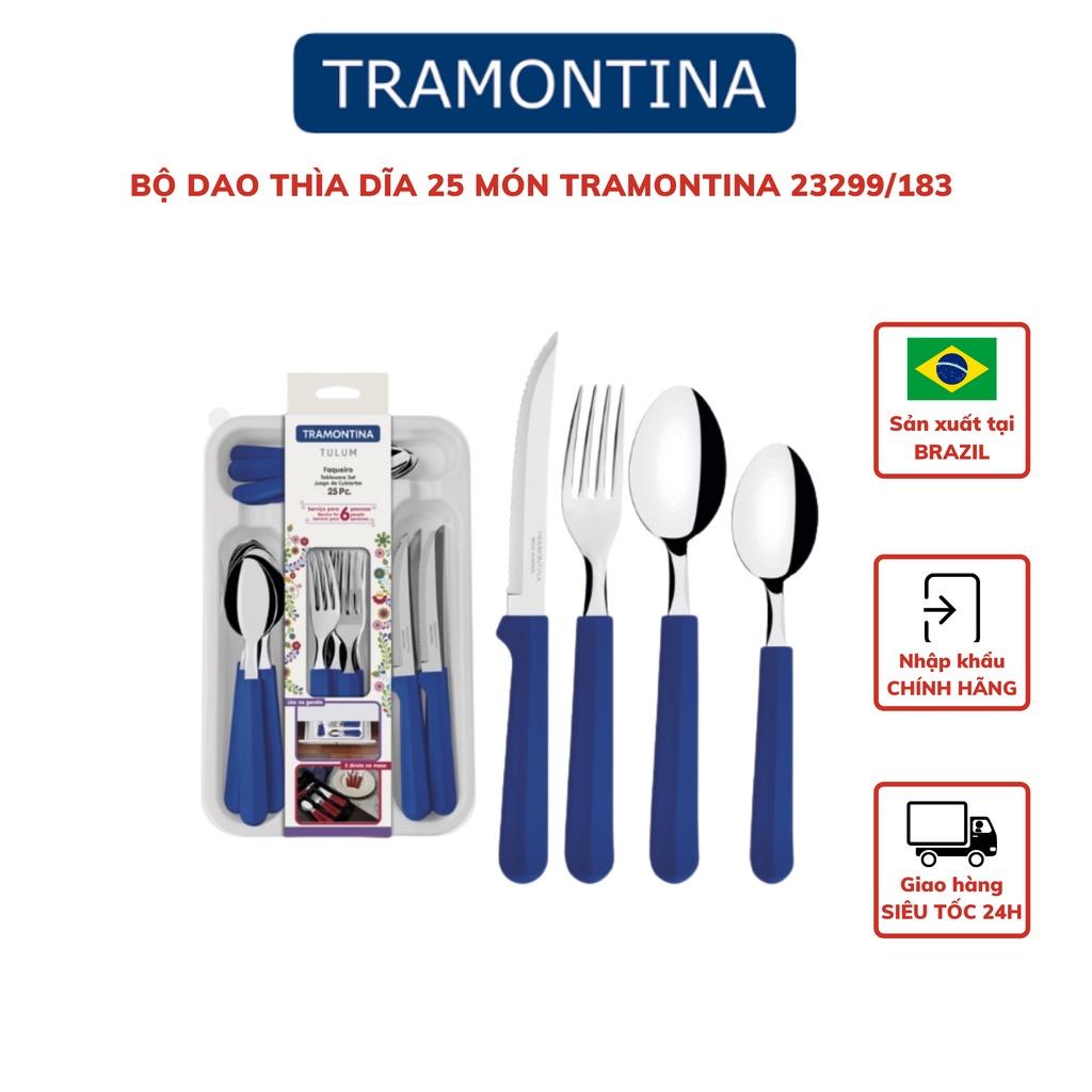 Bộ Dao Thìa Dĩa Bàn Ăn Tramontina TULUM 25 Món Kèm Khay Nhựa PP Sản Xuất Tại Brazil