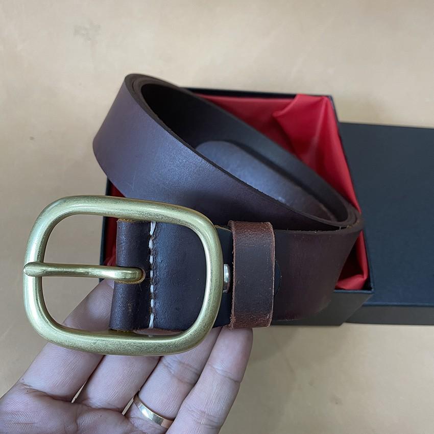 Thắt Lưng Nam Dây Nịt Da Bò Sáp Ngựa Điên Khóa Đồng Đúc Nguyên Chất TM802 Tặng Hộp Lót Nhung Cao Cấp