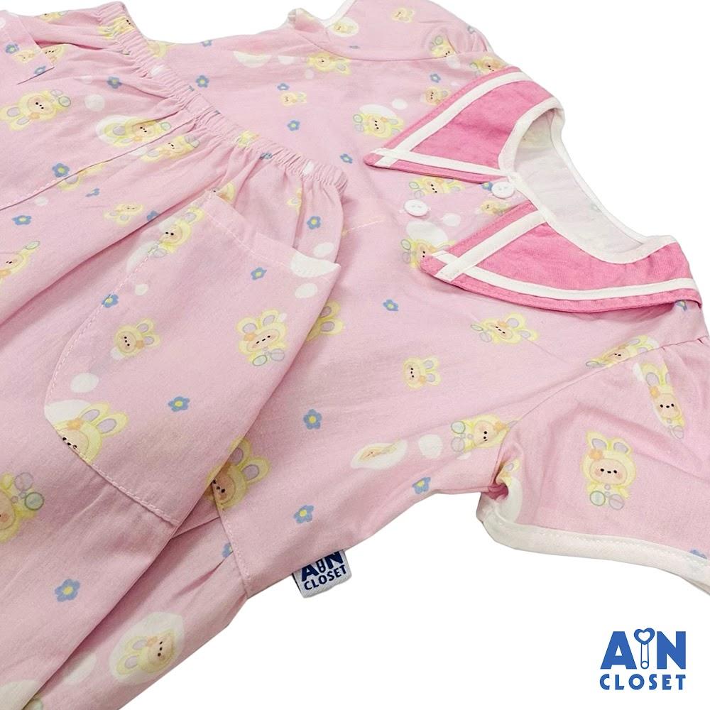 Bộ quần áo Ngắn bé gái họa tiết Bé Tai Thỏ Hồng cotton - AICDBGPBP8QM - AIN Closet