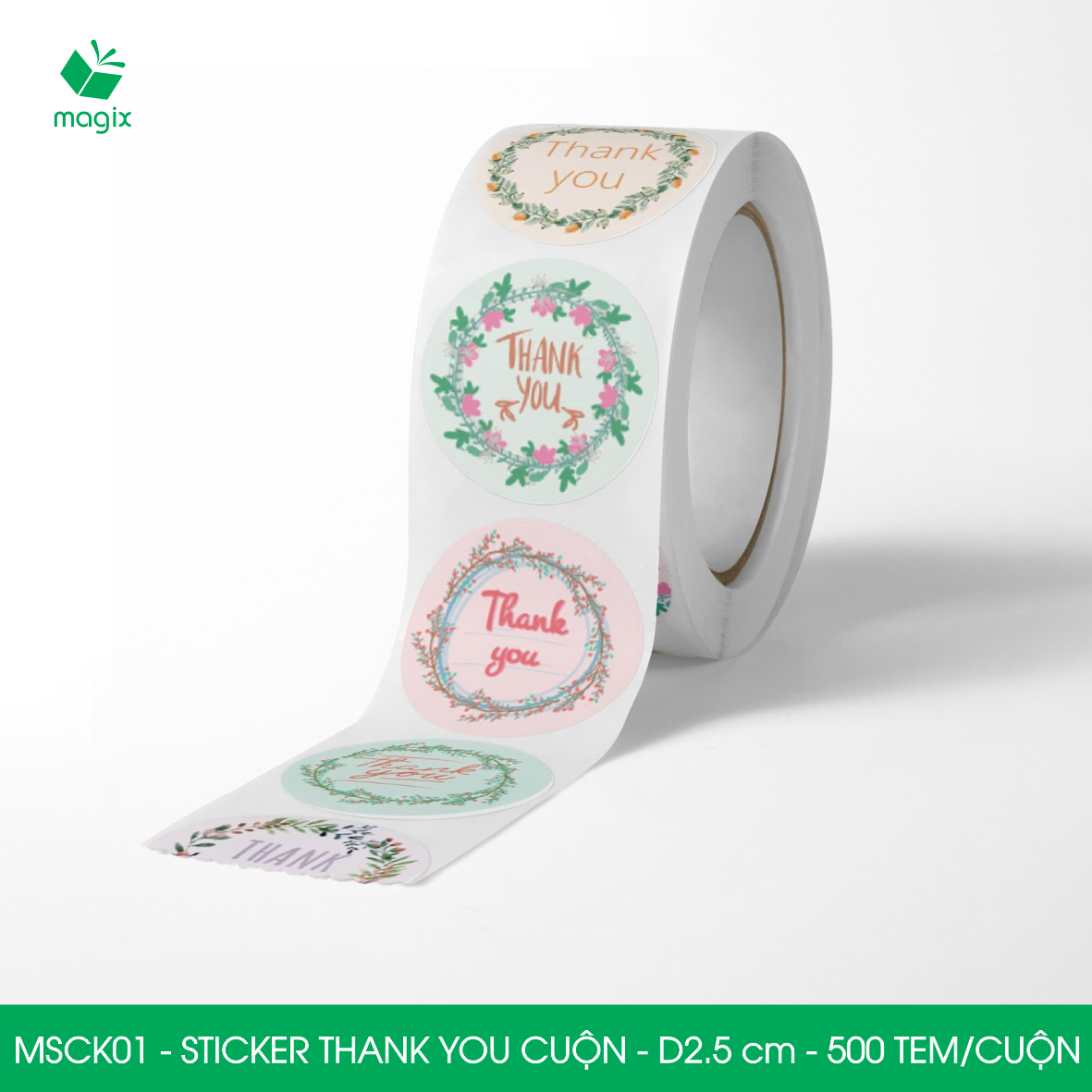 MSCK01 - D2.5 cm - Cuộn 500 sticker thank you tròn, nhãn dán thank you, tem dán cảm ơn