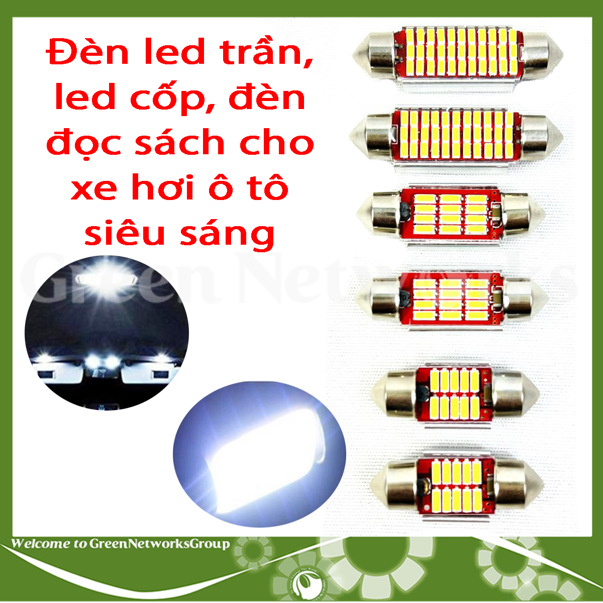 Đèn led trần, led cốp, đèn đọc sách cho xe hơi ô tô Green Networks Group