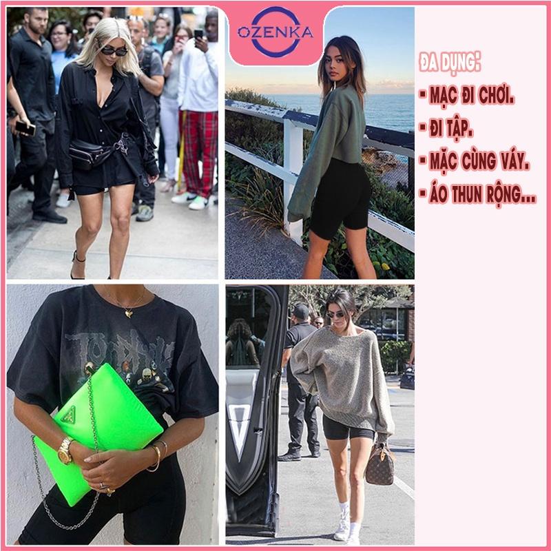 Quần legging đùi nữ cạp cao dáng lửng ngố mặc nhà ôm lưng thun bó bigsize chất dày đẹp