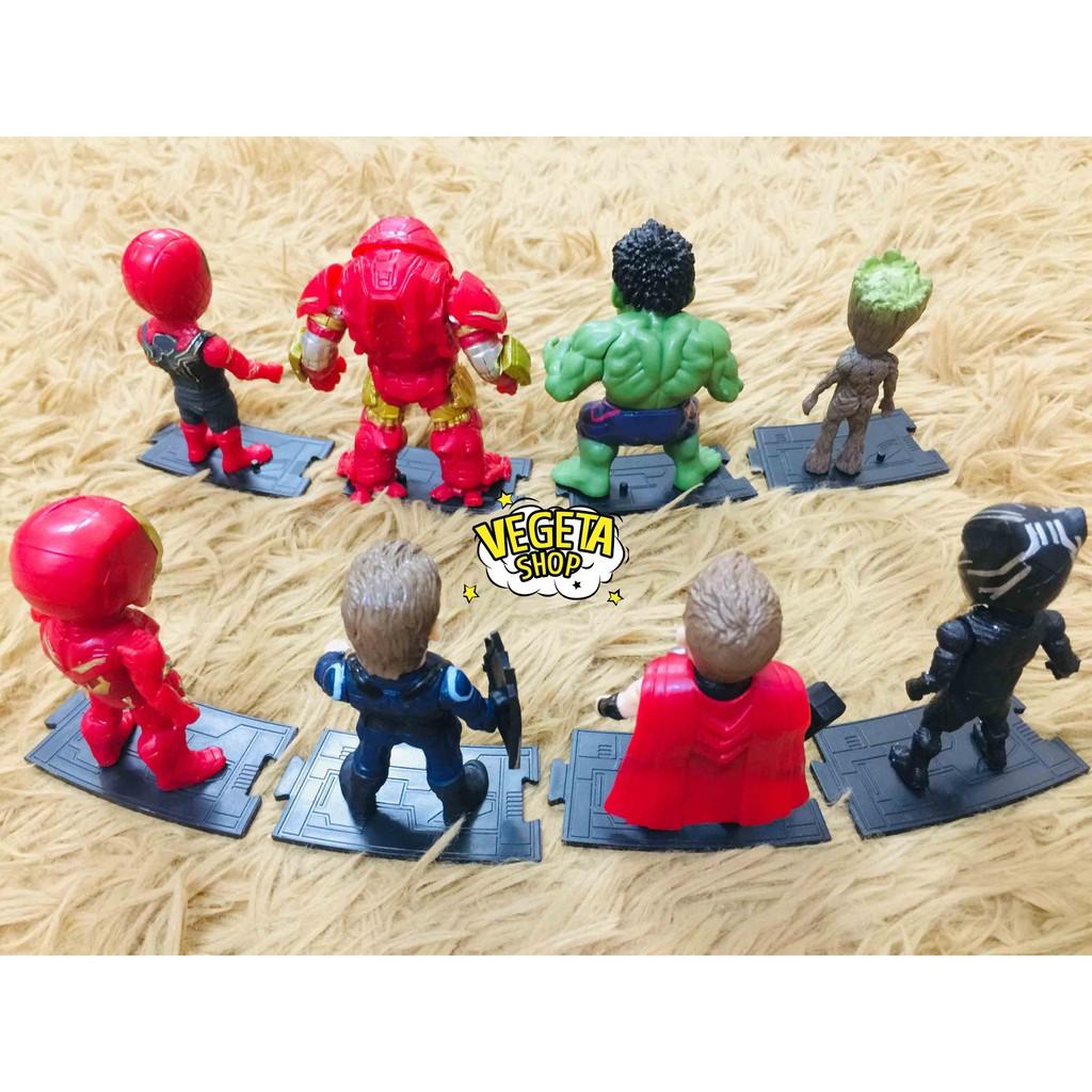Mô hình Avengers Marvel - Trọn bộ 8 Biệt đội siêu anh hùng - Hulk Spider Iron Man Suit Captain Thor Wakanda Groot - 10cm