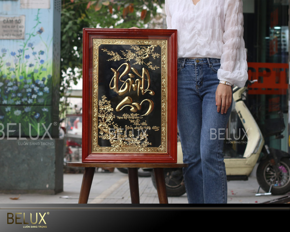 Tranh chữ Bình An mạ vàng 24k