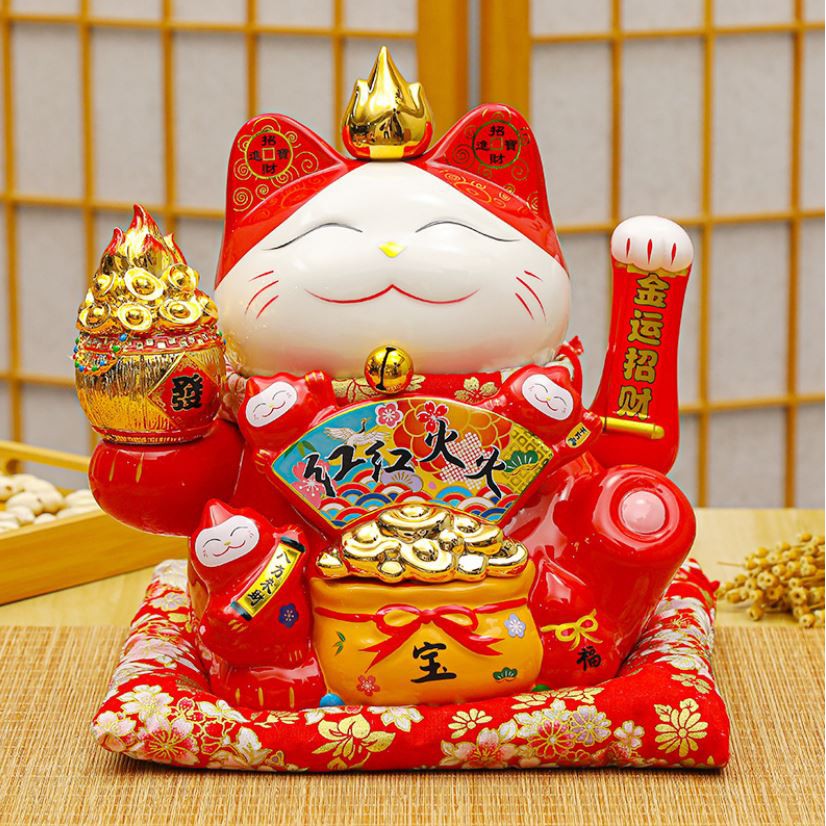 Mèo Thần Tài Sứ , Mèo May Mắn Maneki Neko cao 27cm