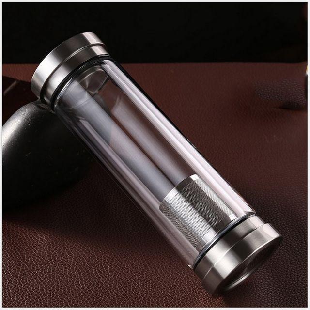 Bình lọc pha tra giữ nhiệt 300ml thủy tinh 2 lớp 2 đầu bằng inox304