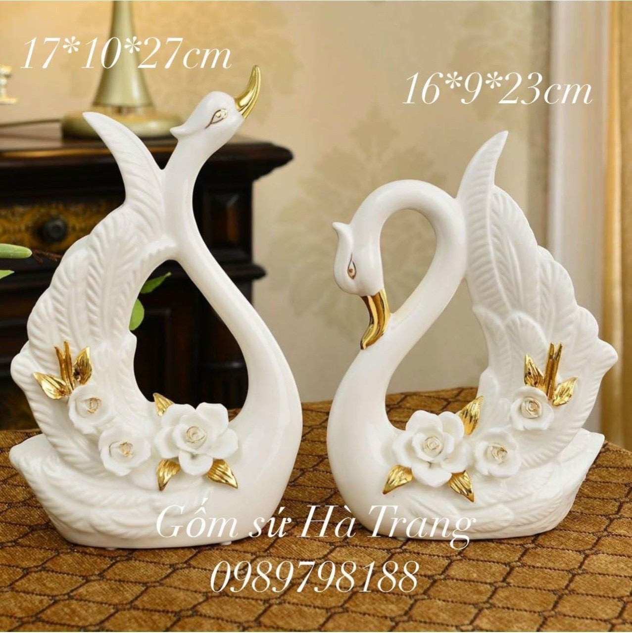 Set thiên nga đôi gốm sứ cao cấp cao 27cm và 23cm