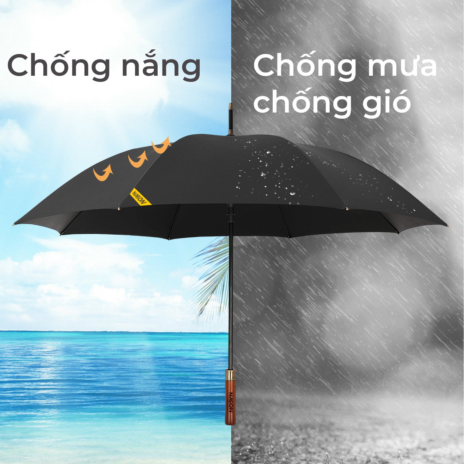 Ô dù cao cấp tán siêu to siêu rộng G30 NASON UMBRELLA Cán gỗ sang trọng khung trợ lực kép chống lật