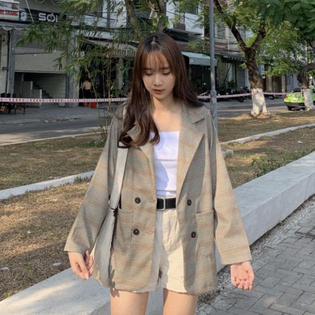 BLAZER KẺ 4 NÚT (HÀNG MỘT LỚP) (ảnh thật/sẵn)