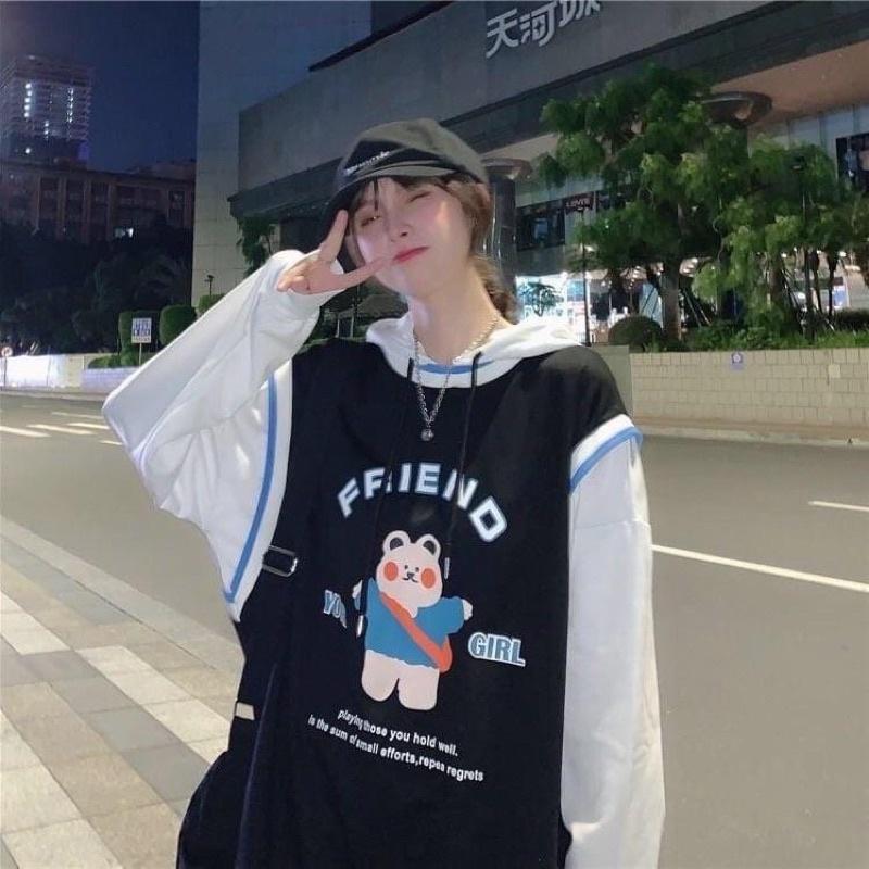 Áo hoodie gile dài tay màu xanh và đen cho nam và nữ - Hàng QCCC