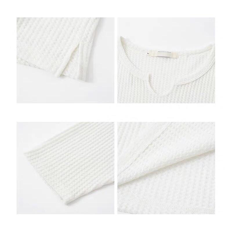 Áo thu đông len mỏng tay dài Unisex long tee Ảnh thật tại shop, màu trắng kem vintage