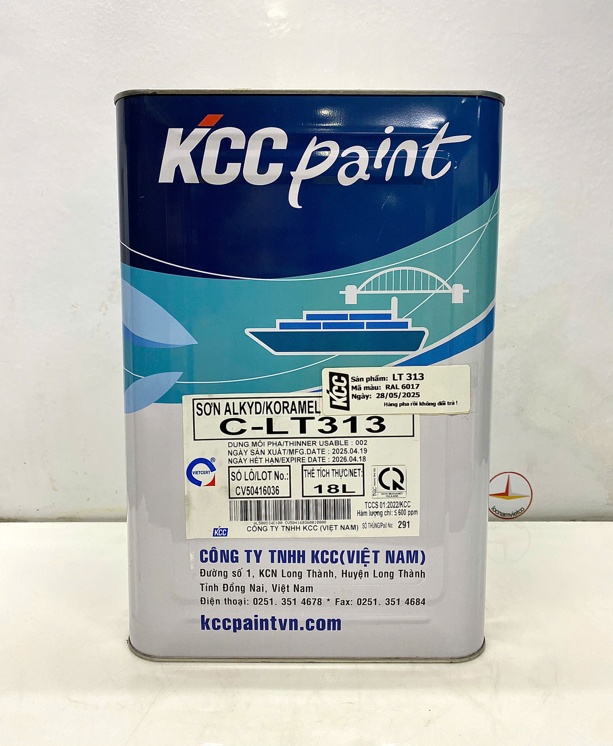 Sơn Alkyd KCC LT313 Base C màu xanh RAL 6017 _18L