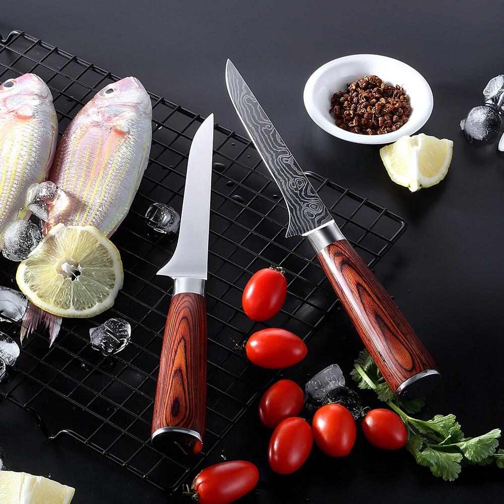 Dao bếp, Dao lọc mổ thái chuyên dụng không rỉ xịn, mặt dao hoa văn nghệ thuật, phom nhật bản, hàng xịn mã KDT120