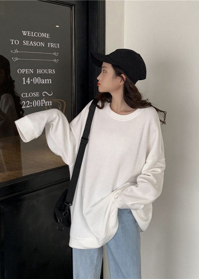 Áo Khoác Nỉ Sweater Trơn Form Rộng Phong Cách Đơn Giản Style Hàn Quốc Chất Nỉ Bông