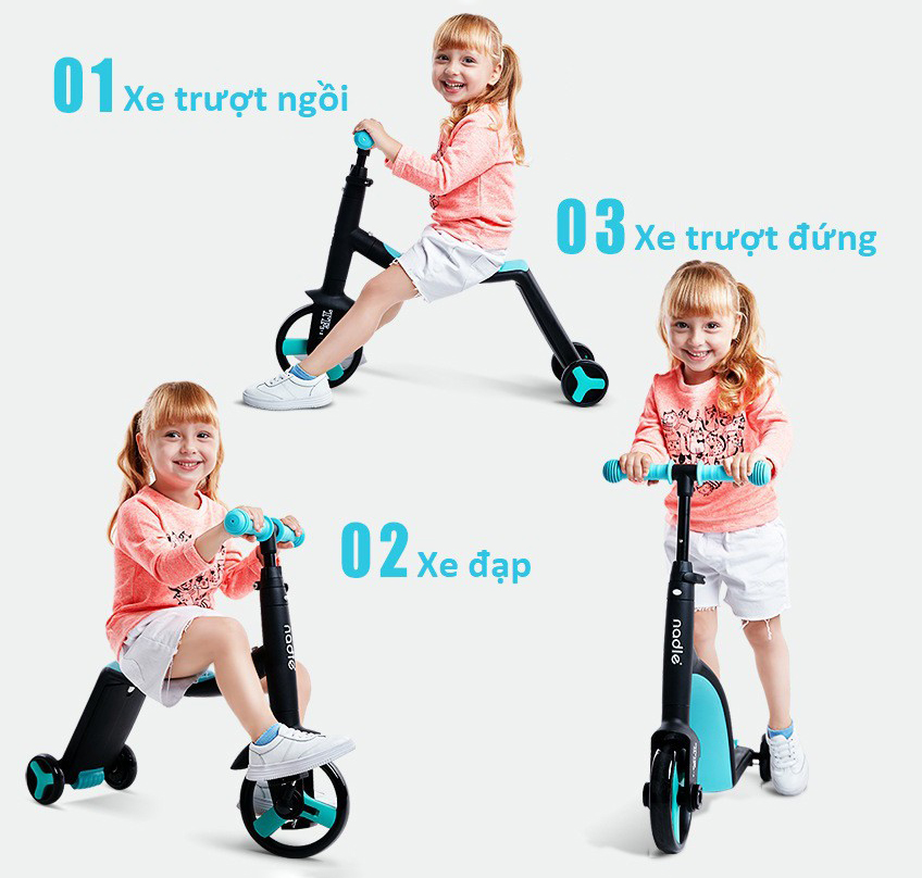 Xe Trượt Scooter Nadle 3in1 - Chòi Chân, Xe trượt, Xe đạp - Tiện Lợi - Màu Xanh