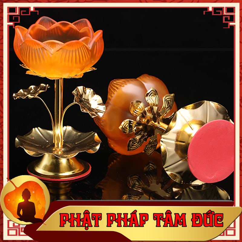 Bộ đèn chân nến bơ hình hoa sen hợp kim đồng cao cấp, sang trọng - Tặng kèm nến bơ