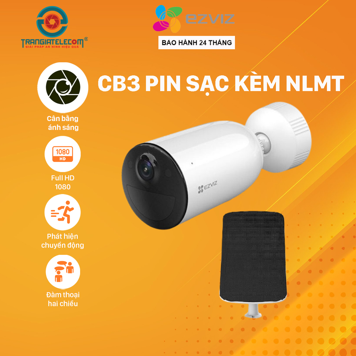 Camera Wifi Ezviz CB3 sạc pin, đàm thoại 2 chiều, kèm pin năng lượng mặt trời - Hàng chính hãng