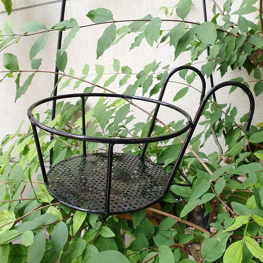 Móc tròn treo hoa bằng sắt đặc sơn tĩnh điện có lưới đỡ chậu 22cm-Loại dày