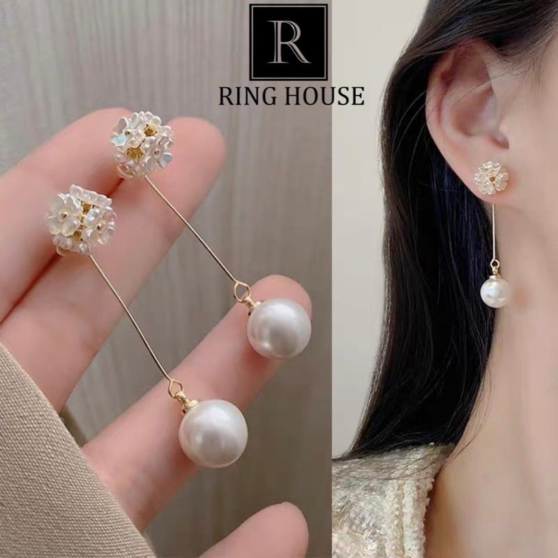 Bông tai khuyên tai nữ châu kết hoa trắng đẹp Ring House