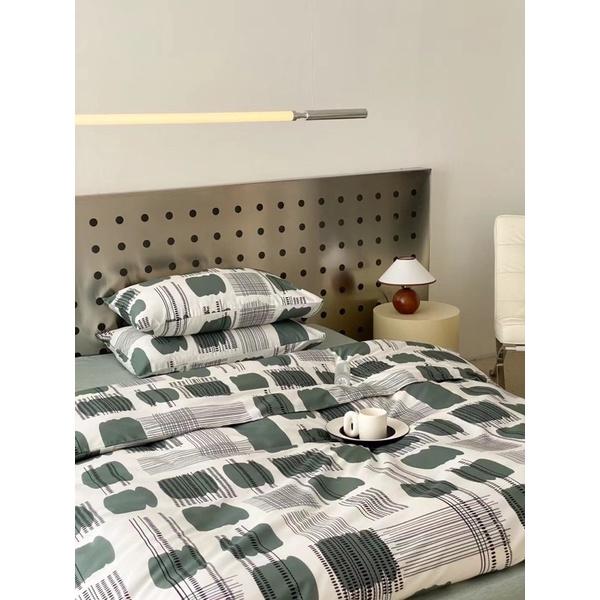 Bộ Chăn Ga Gối Cotton Living 100%cotton Hàng Nhập Khẩu Cao Cấp 4 Món Hoạ tiết Kẻ Sang Trọng