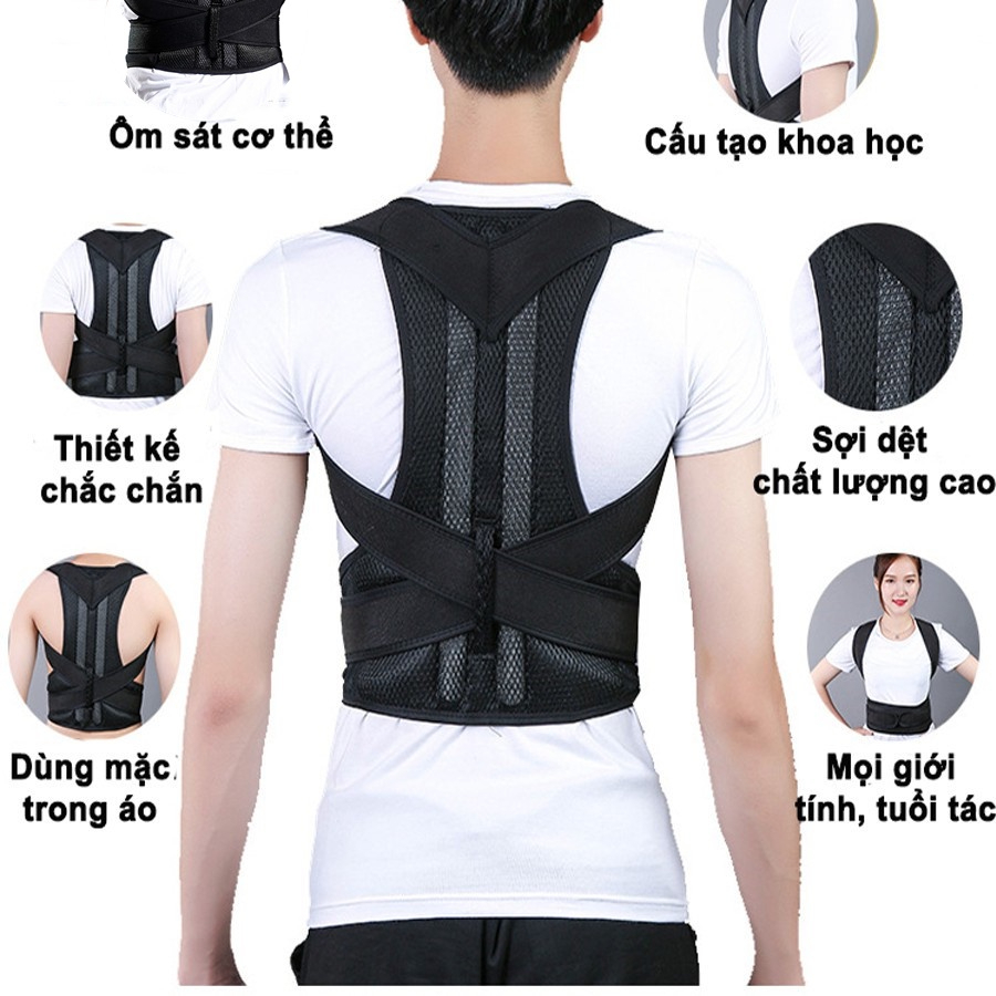 Đai chống gù lưng - vai - eo - chất liệu bền-thoáng - ​có nẹp cố định cột sống