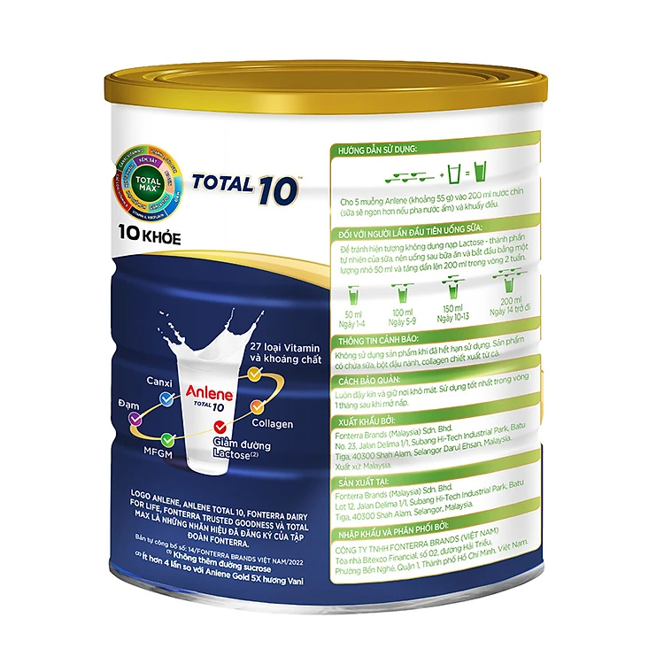 [MỚI] Sữa bột bổ sung dinh dưỡng Anlene Total 10 lon 800g - Tặng nồi lẩu inox