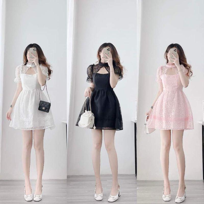 Đầm dự tiệc cổ yếm ren hoa sang trọng Tulip Dress