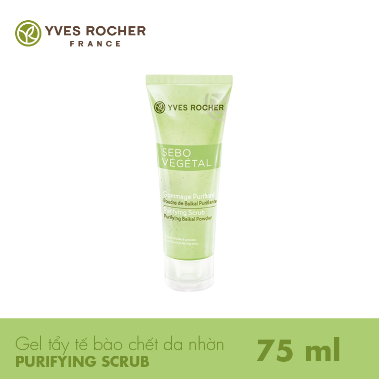 Combo Gel rửa mặt kiểm soát nhờn Yves Rocher Purifying Cleansing Gel 390ml + Tẩy tế bào chết kiểm soát nhờn Yves Rocher Sebo Vegetal Purifying 75ml