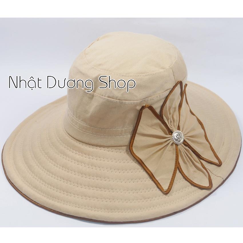 Nón Bo Vành rộng 11 cm, Nón tai bèo vành rộng gắn hoa, chất liệu vải cotton cao cấp